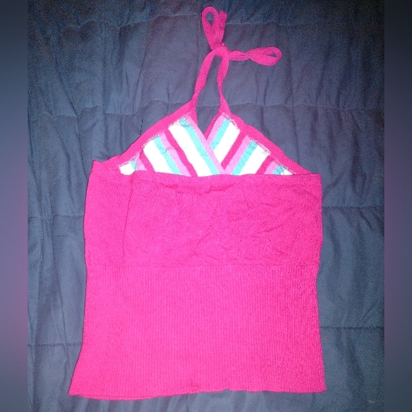 Guess Pink, Blue, and White Crop Halter Top Size Large - Picture 2 of 4